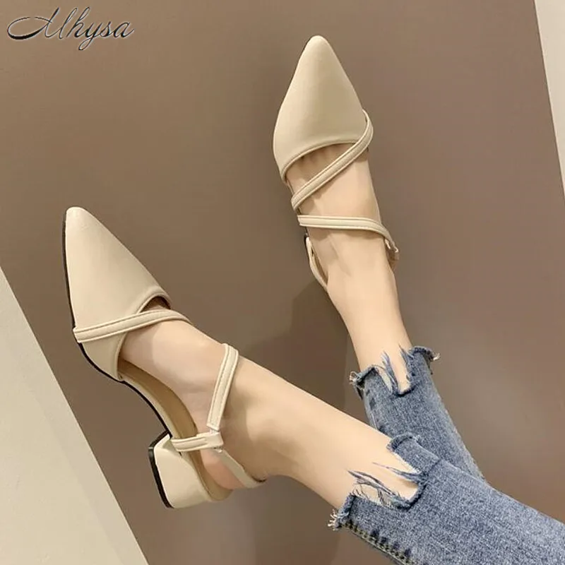 

Mhysa 2019 Spring hollow coarse sandals high-heeled Fashion shallow pointed pumps women Female sexy dress shoes high 4.5cm T356