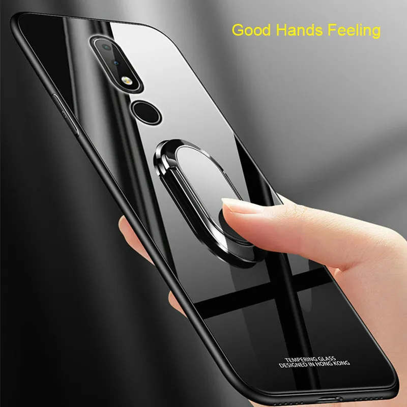 Магнитный чехол из закаленного стекла для Nokia 8 1 X7 X6 7 6 Plus 3 с кольцом-подставкой