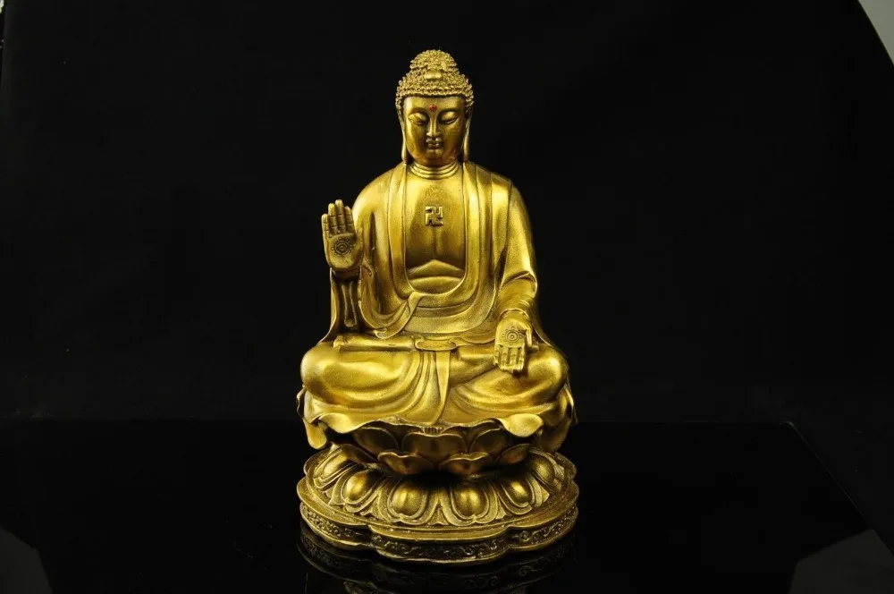 

27@g++Chinese Tibetan Buddhism Brass Seat Lotus Shakyamuni Amitabha Buddha Statue NR