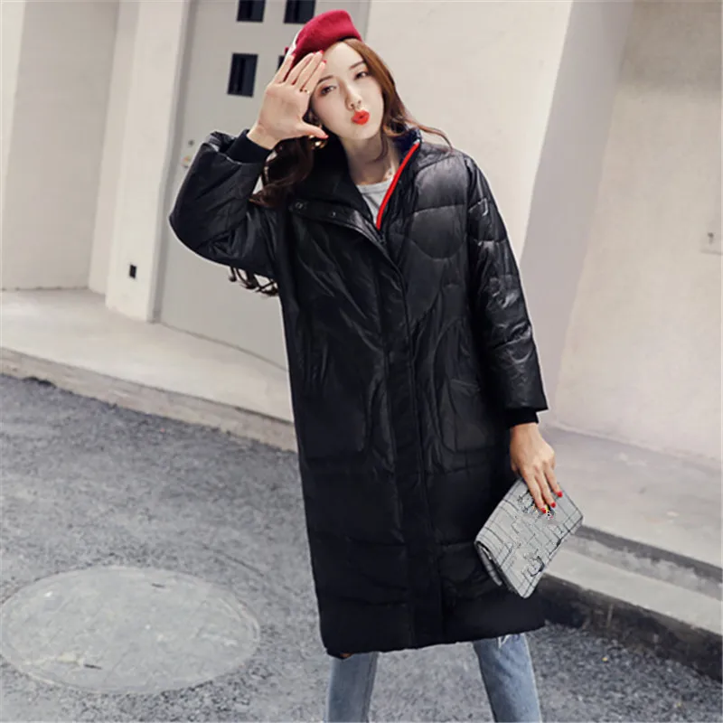 Женские зимние пуховики свободные длинные корейские 2018 Oversize утолщение теплый