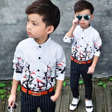 Новая рубашка для мальчиков г. Лидер продаж, детская белая рубашка с длинными рукавами с модным рисунком, хлопковая детская одежда