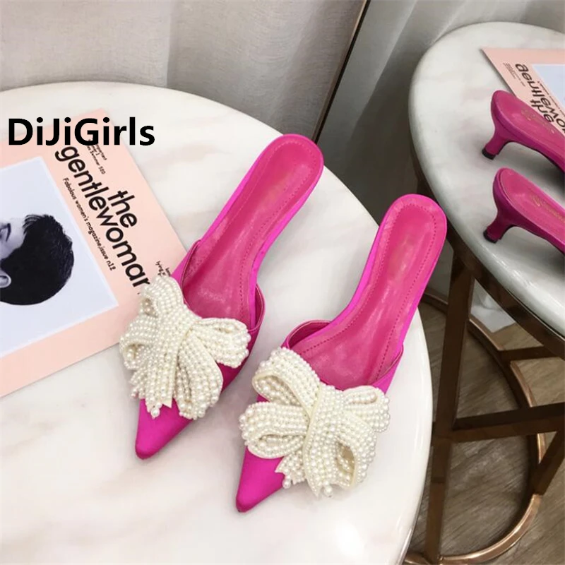 DiJiGirls/летние изысканные женские Босоножки на каблуке Вьетнамки с жемчужинами