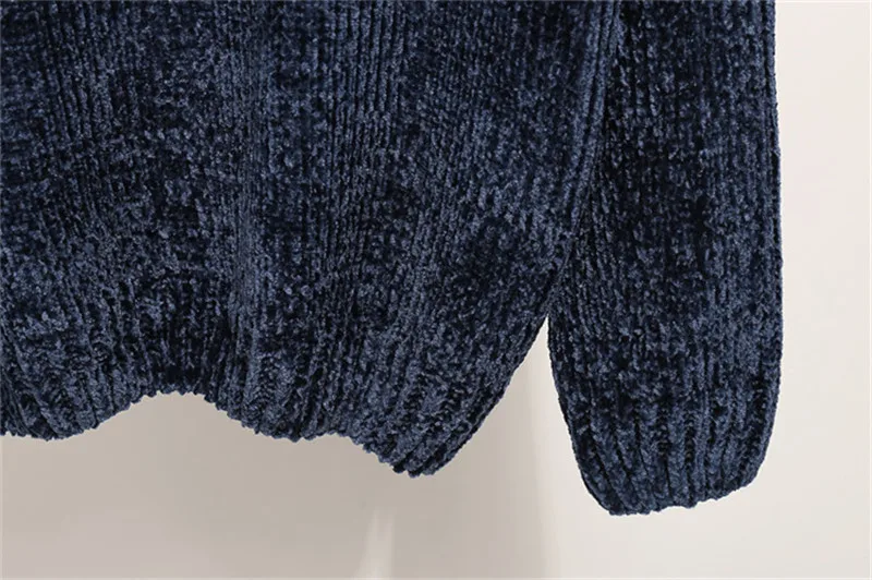 Синель свитер Для женщин 2019 осень-зима большой размер вязать свитер свободные длинный рукав Высокий воротник дна свитера женский N338