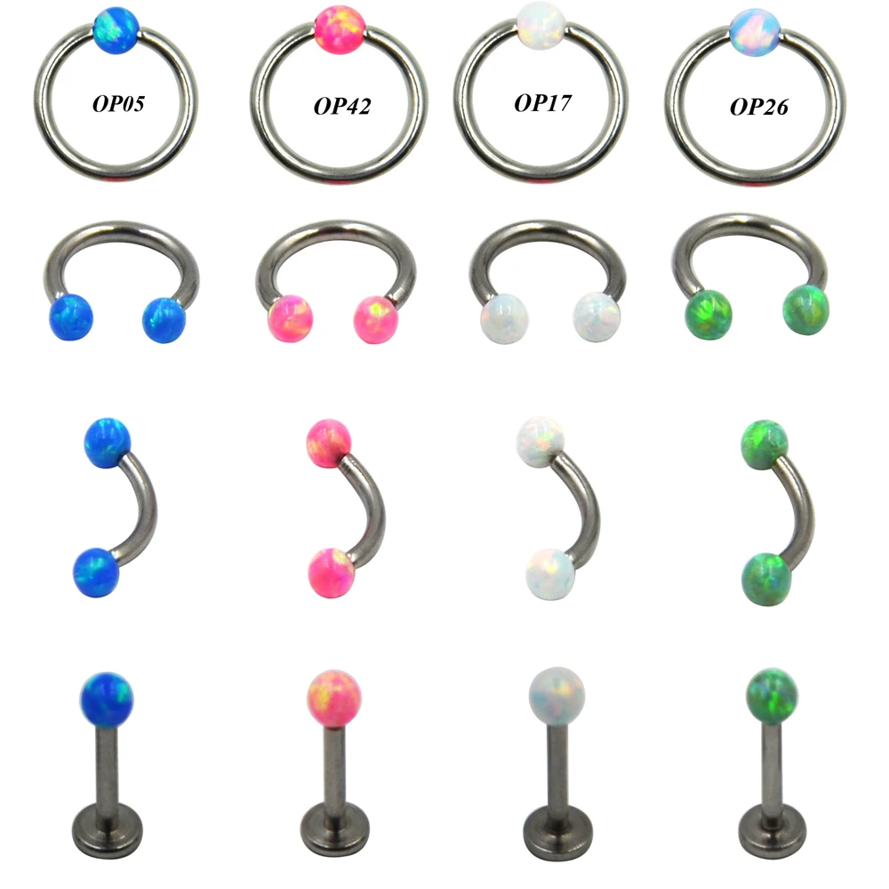 

1Pc Opal Stone Captive Bead Ring Horseshoe Eyebrow Curved Barbell Labret Stud Ear Tragus Cartilage Earring Labret PIercing 16g