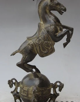 

9" Auspicious china fengshui bronze horse Ball dragon beast Art Sculpture statue