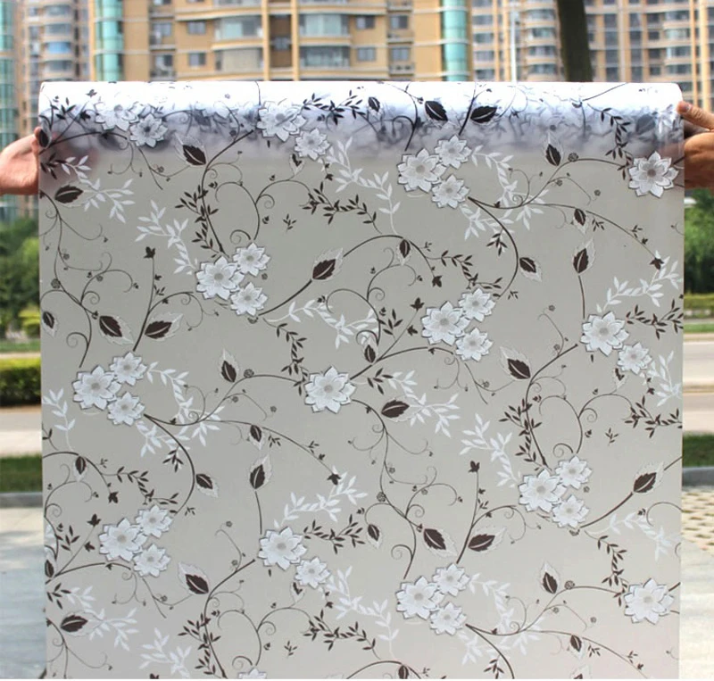 

Flower Design Gluey Self-Adhesive Advanced Fine Scrub Decorative Tinting Film Windows Glass Printing Sticker for Glass 90x500cm