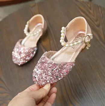 

New Girls Sandals Summer Girl Slippers Golden Beach Sandals Beaded Children's Flat Sandals For Party Size 26-36