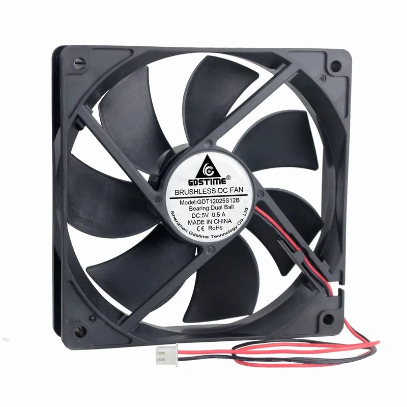 10 Pcs Gdstime DC 5V Two Wires 2Pin Dual Ball 120*120*25mm 12cm PC Cooling Fan 120mm x 25mm 12025B 0.5A High Airflow 2000RPM | Компьютеры