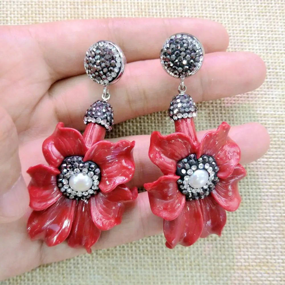 

Handmade Resin Flower Dangle Earrings Women Blue Red White Big Earrings Indian Jewelry 2017 Fashion Woman Bohemian Earrings Gift