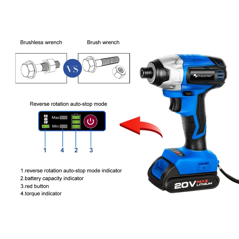 PROSTORMER 20 в бесщеточный Электрический шуруповерт аккумуляторная дрель 300 нм бесщеточный шуруповерт литиевая переменная скорость перезаряжаемый