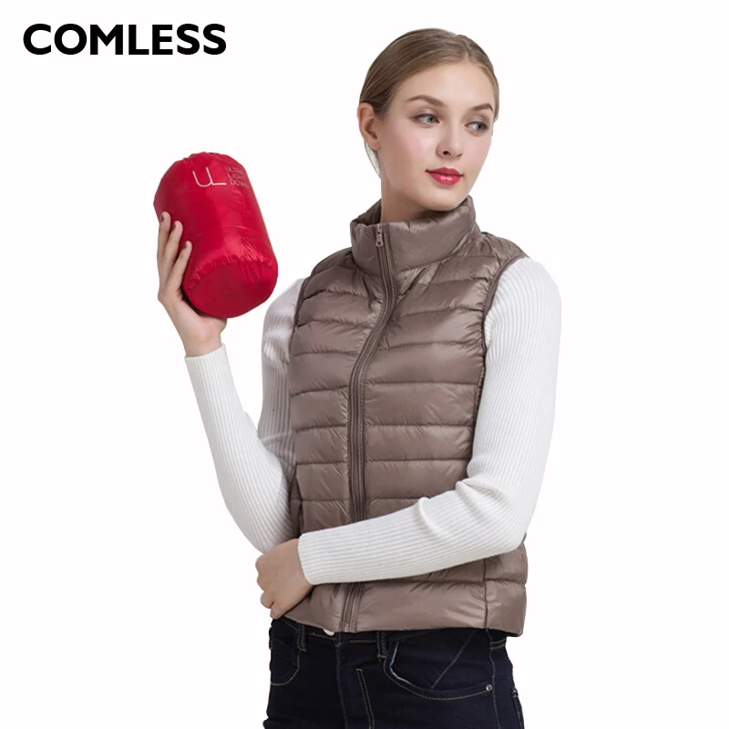 

COMLESS Down Women Vest 15 Colors Ultralight Down Jacket with 90% Down 10% Feather Warm Vest Zip Up Women Stand Collar Down Vest