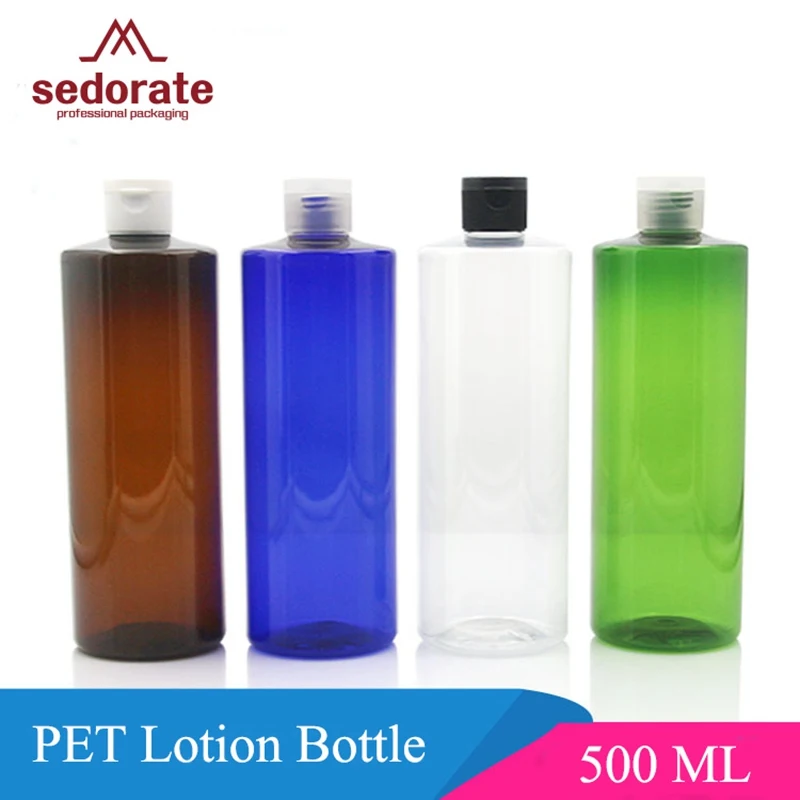 

Sedorate 20 pcs/Lot 500ML PET Refillable Bottle For Cosmetic Plastic Bottle With Flap Cover Shampoo Lotion Containers JX035