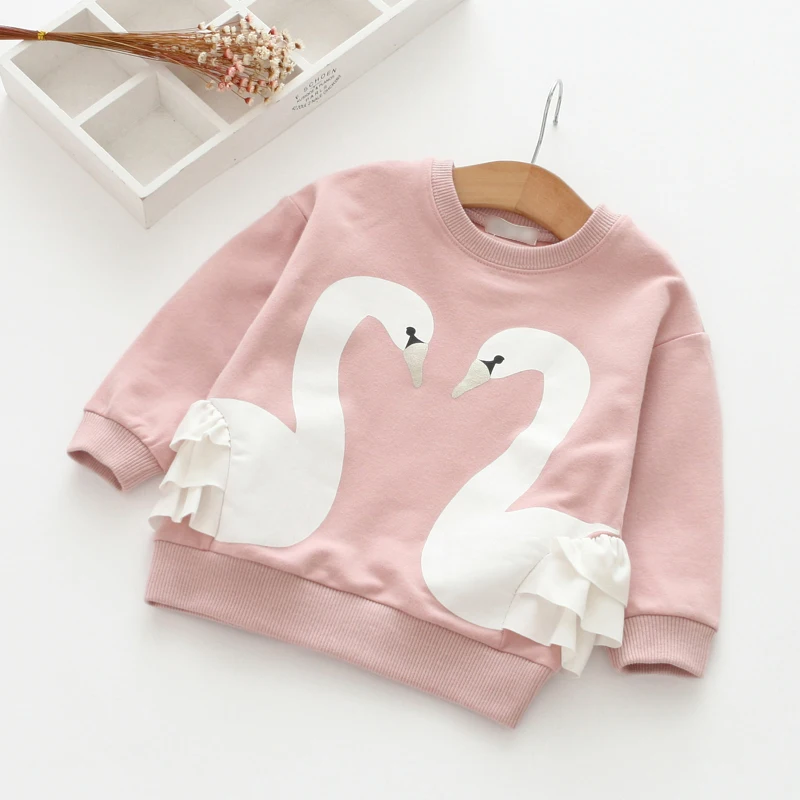 Лидер продаж года, весенне-осенний свитер лебедь для маленьких девочек, детская одежда модная Милая рубашка для девочек топы, футболки