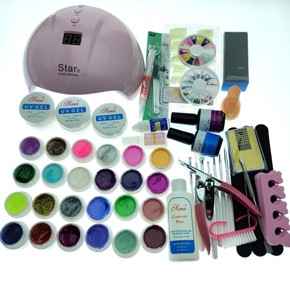 

TIPART DIY Nail Sets 36W Led Lamp UV GEL polish with 24 Color UV Gel poly gel Nail Art Tools Set Kit 14ML Top coat & Base coat
