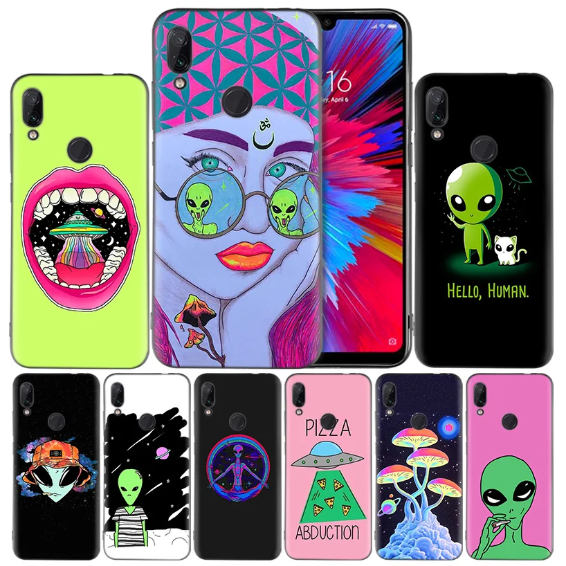 

Alien Printed Black Silicone Case Cover for Xiaomi Mi 9 8 Play A1 A2 Redmi Note 7 6 6A 5 Plus S2 GO Lite Pro Pocophone F1 Coque