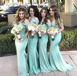 С открытыми плечами с юбкой-годе Teal Blue Lace Длинные свадебные платья 2019 г. атласные вечерние платья Свадебные праздничные платья