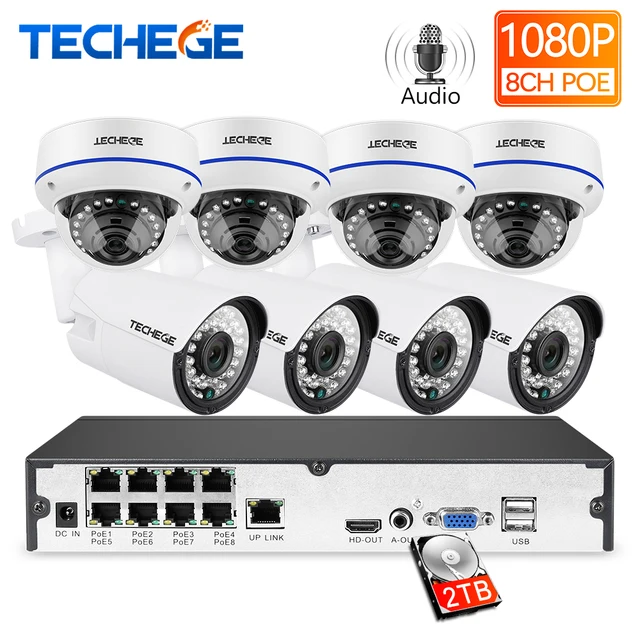 $US $141.68  Techege 8CH 1080P POE NVR kit 2MP Audio PoE IP Camera H.265 CCTV System Outdoor Waterproof Email Al
