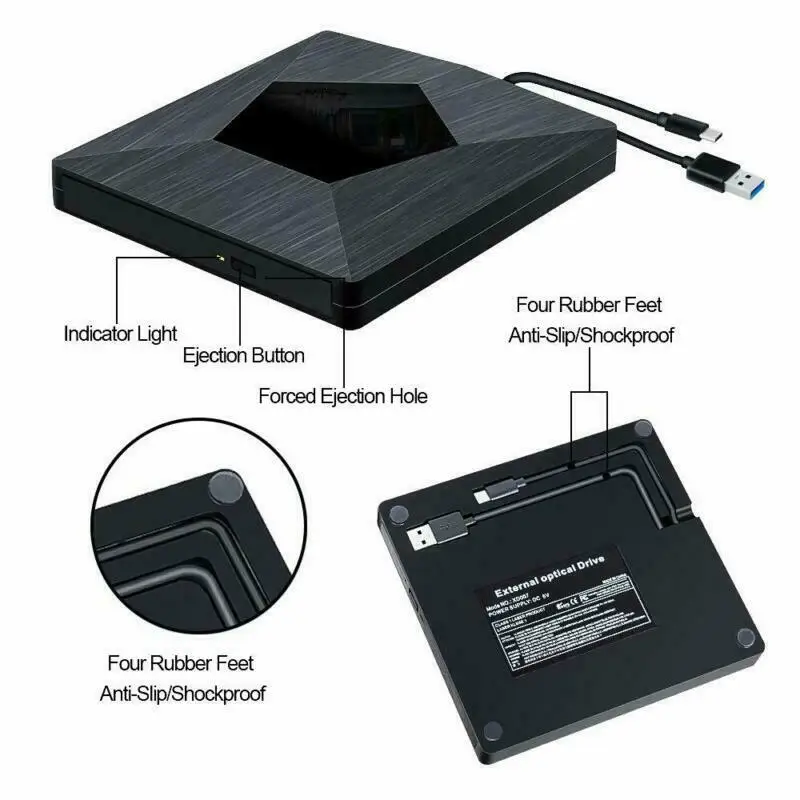  Type C Usb 3.0 External Dvd/Cd/Vcd Burner Rw Svcd Drive Player Optical Drive