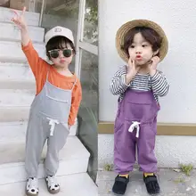 Новые модные комбинезоны для девочек и мальчиков осенние хлопковые модные детские штаны Размеры от 1 до 6 лет PV711