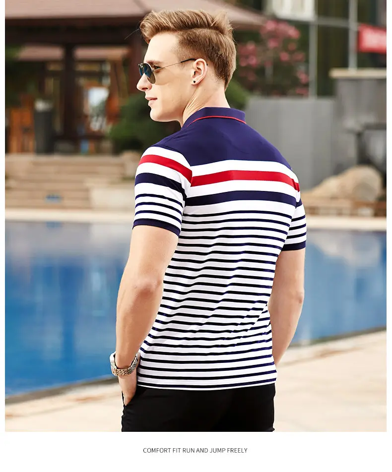 Quality Polo Men Cotton Summer Short Sleeve Striped Men Polos Male Brand Chinese Clothing Breathable Top Tees 2019 New Arrival 08