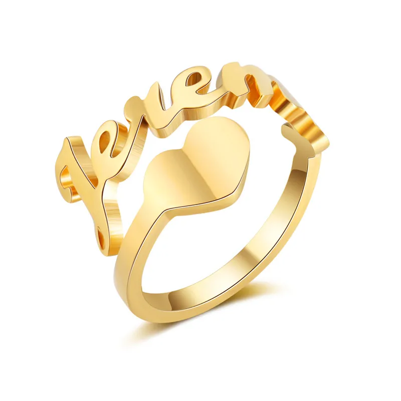 Custom Spiral Name Rings For Women Wedding Bijoux Stainless Steel Personalized Gold Color Plated Nameplate Rings With Heart