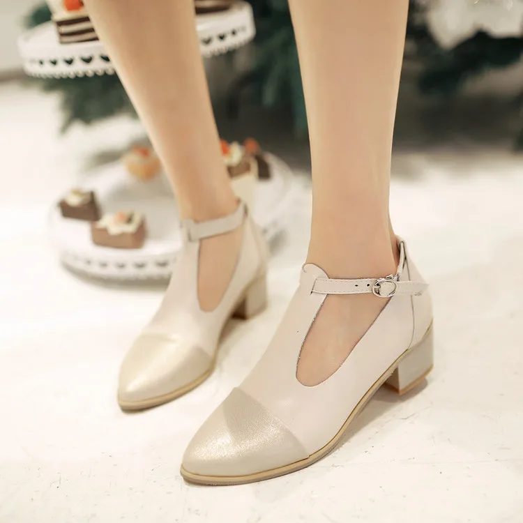 

Fashion Spring & Summer Women's Shoes Mary Janes Shoes Pointed Toe Flats Thick Heel Oxfords T Strap Patchwork Summer Sandals PU
