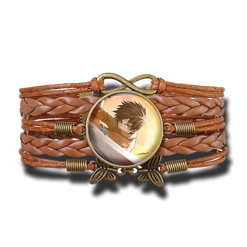 Атака на Титанов Levi Rivaille эмблема Легион скаутов винтажный кожаный браслет бижутерия со стеклянными кабошонами аниме косплей подарок - Окраска металла: AS SHOW