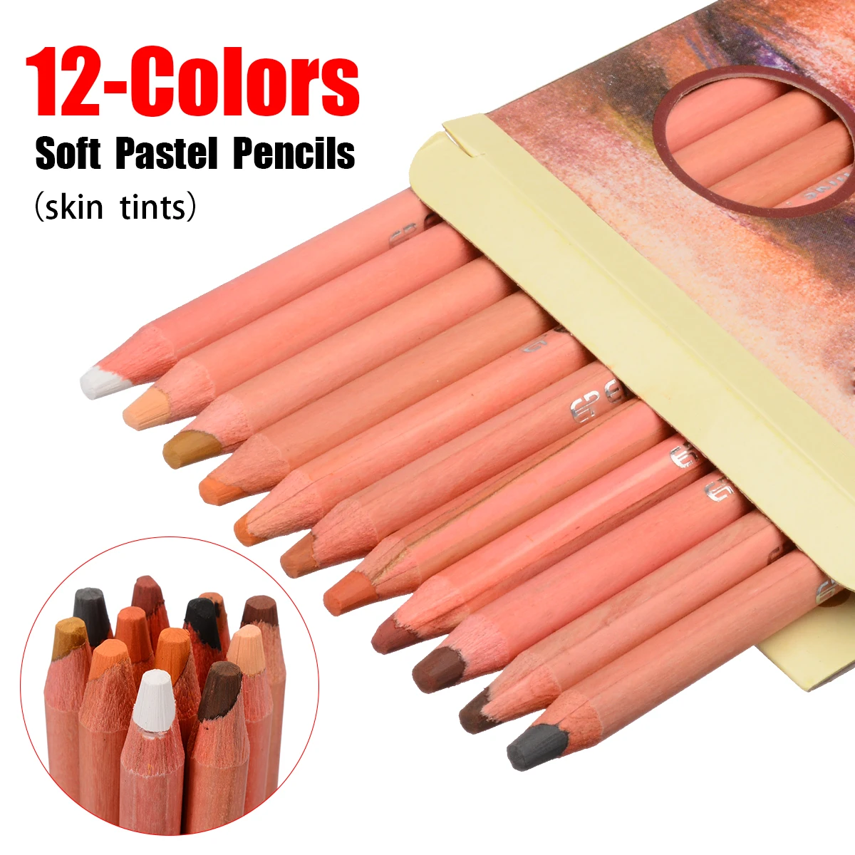 12Pcs Colored Pencils Wood Pastel Pencils Professional Portrait Drawing Skin Tints Soft Pastel Colored Pencils 175mm