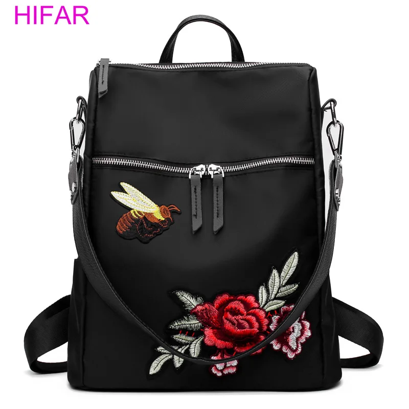 

2 ways Wearing Retro Backpack Women Teenage Girl Dragonfly Embroidery Nylon School Shoulder Bag Female Backpack Mochila Feminina