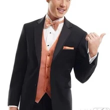 Лидер продаж, высококачественные черные свадебные костюмы для мужчин, черный костюм жениха с оранжевая Майка, мужской костюм на заказ