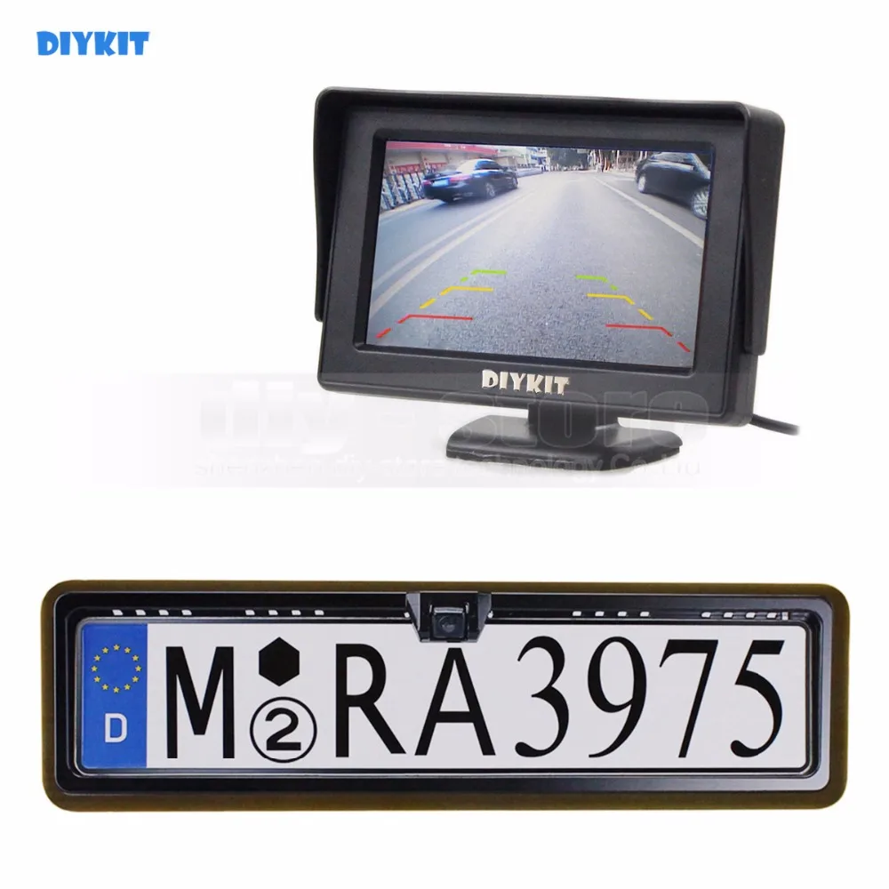 

DIYKIT Waterproof European Car License Plate Frame Rear View Backup Camera + 4.3 inch LCD Display Car Monitor Free Video Cable
