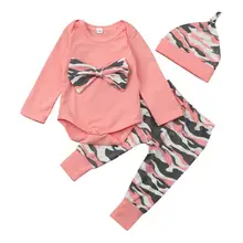 Камуфляжные Топы с бантом для новорожденных мальчиков и девочек; комплект одежды с брюками; L9142