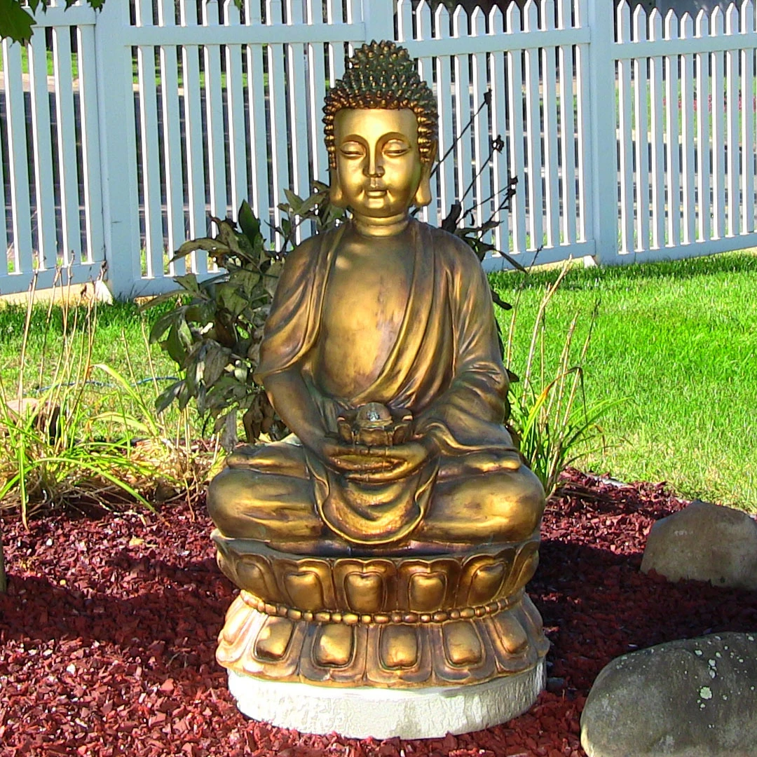 Sunnydaze Outdoor Relaxed Buddha Fountain with Light, 36 Inch Tall