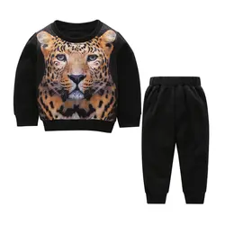 Осенние для маленьких мальчиков для девочек 2 шт. комплект одежды для маленьких мальчиков девочек тигр толстовка модные повседневные