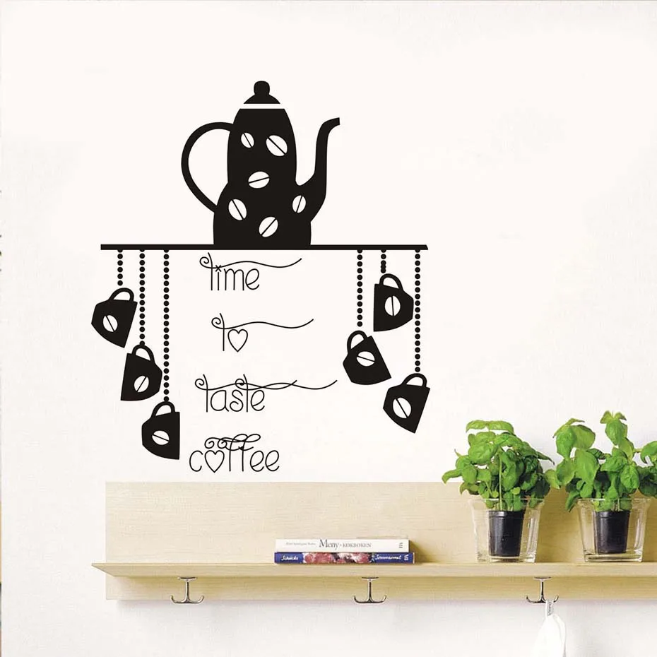 Time To Taste Coffee Kitchen Wall Stickers Teapot Coffee Cup Wall Watercolor Removable Decals Decoration Art Vinyl Time To Taste Coffee Kitchen Wall Stickers Teapot Coffee Cup Wall Watercolor Removable Decals Decoration Art Vinyl