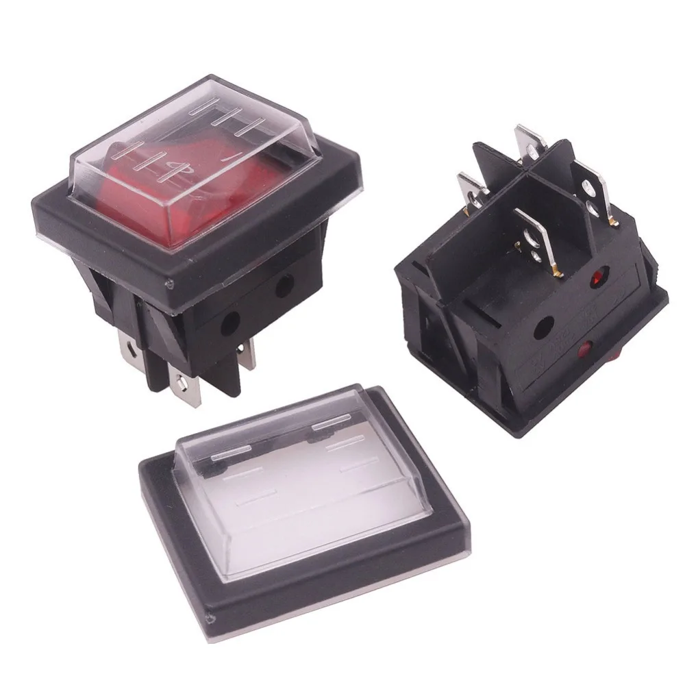 20 Pcs 4 Pin Red Button Rocker Switch 4 Plugs 37 * 30 * 30mm 16A 250V