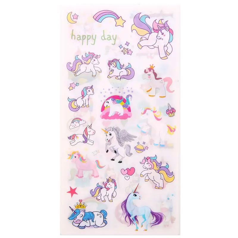 XCVBN Fashion Cartoon Unicorn Stickers for Girls Boys Children Notebook PVC Stickers Decoration Toy Gifts for Kids 6 Sheets