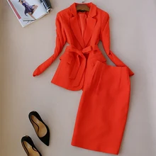 Модный женский костюм с юбкой, деловой костюм, длинный рукав, блейзер и юбка, Офисная Женская одежда размера плюс, Рабочая форма, OL, 2 штуки