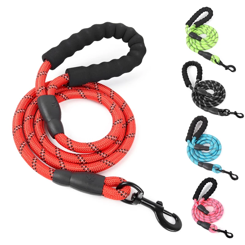 

Heavy Duty Large Dog Leash Reflective Night Safety Pet Outdoor Round Traction Rope Soft Foam Handle Dogs Lead Leashes 4.9ft