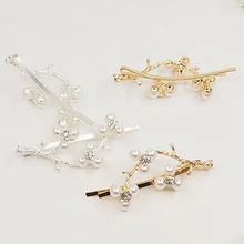 2 цвета модные красивые жемчужины Циркон сливы ветка волос клипсы для волос Золотое серебро для женщин дамы украшения волос