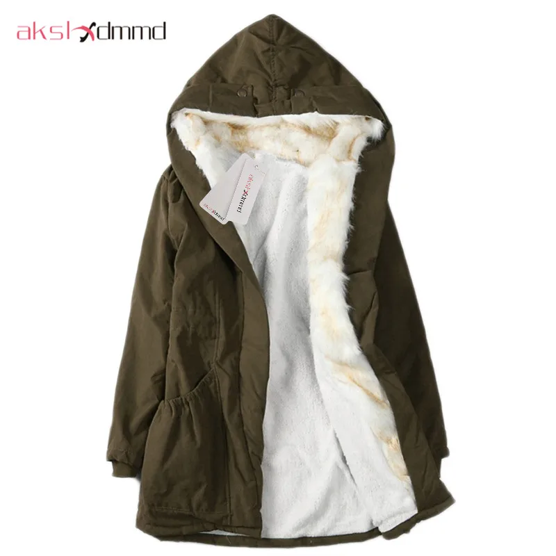 

AKSLXDMMD Women Parka Casual Outwear Military Hooded Coat 2017 New Winter Jacket Women Fur Coats Snow Wear Coat DX789