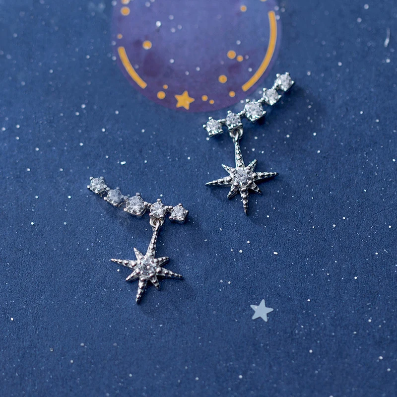 MloveAcc Настоящее серебро 925 проба звезды серьги w/CZ Для женщин Свадебная вечеринка три Цвета Шарм Серебряный S925 серьги довольно