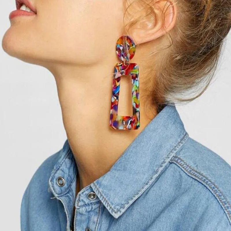 

Fashion Big Acetic acid Drop Earrings For Women 2019 Resin Leopard Grain Earrings Trendy Geometric Acrylic Jewelry Accessories
