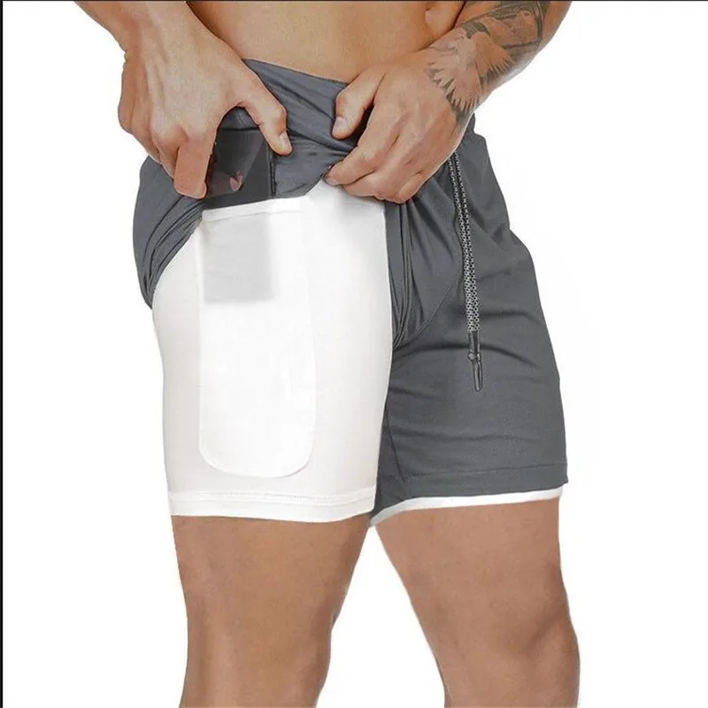 

Men 2 in 1 Running Shorts Gym Fitness Training Quick Dry Beach Short Pants Male Summer Sports Workout Bottoms Clothing