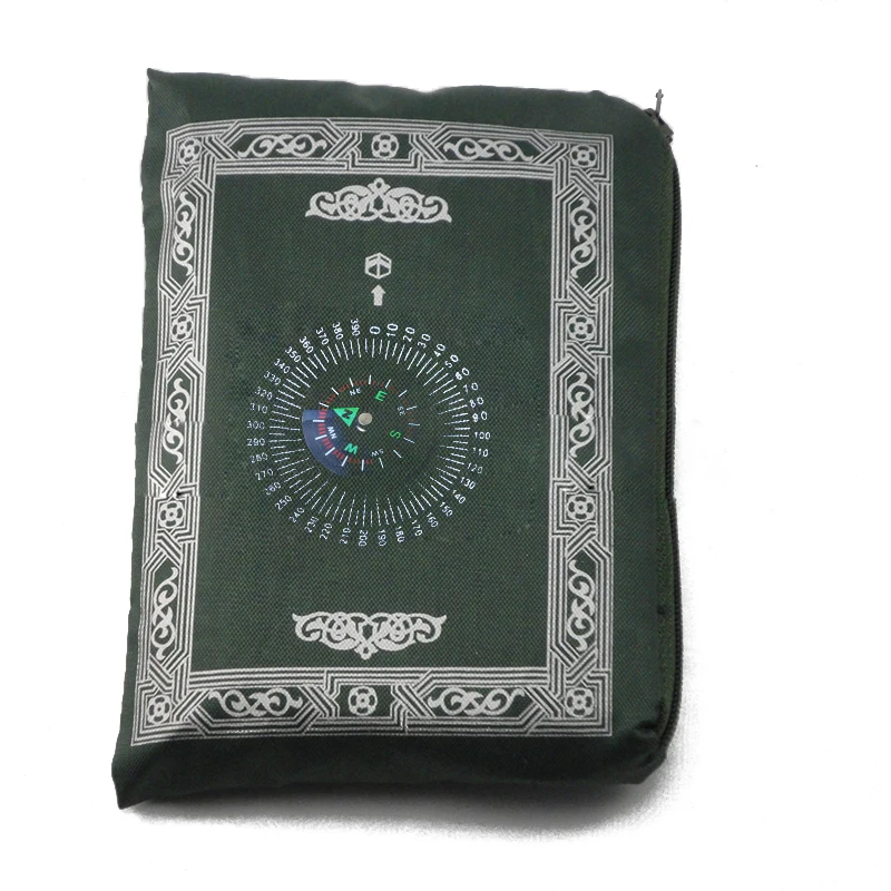 Dark green Мусульманский молитвенный коврик, полиэстеровый портативный плетеный коврик, простой принт с компасом, в сумке, для путешествий, дома, стиль, коврик, Одеяло 100*60 см - Цвет: Dark green