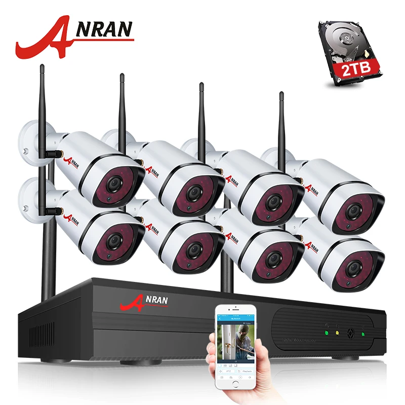 

ANRAN Plug Play P2P 1080P 8CH WIFI NVR Kit Outdoor 36 IR Day Night Video 2.0MP Wireless IP Camera Security System Hard Disk