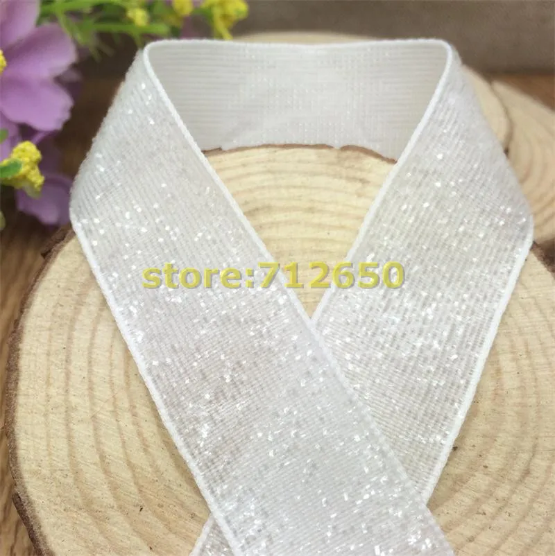 Spedizione Gratuita 3/4 ''(20Mm) 10 Yards Colore Bianco Single Face Glitter Velvet Ribbon/Metallic Velvet Ribbon(No Elastic)