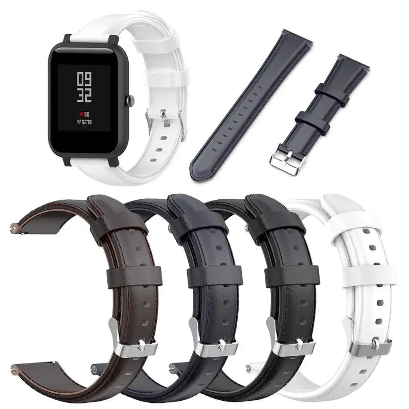 

20mm Adjustable Leather Bracelet Strap Watch Band Wristband Replacement Smart Band Accessories for Amazfit Bip Smart Watches