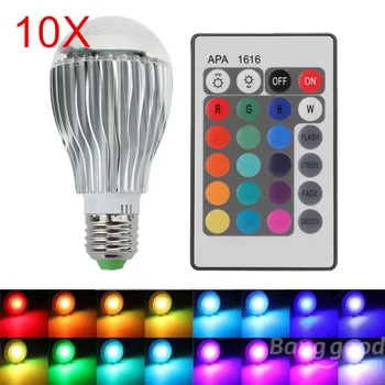 

10Pcs E27 9W RGB LED Bulb Remote Control Color Changing LED Wall Light Bulb RGB 16 Color Lamp AC110V-240V High quality