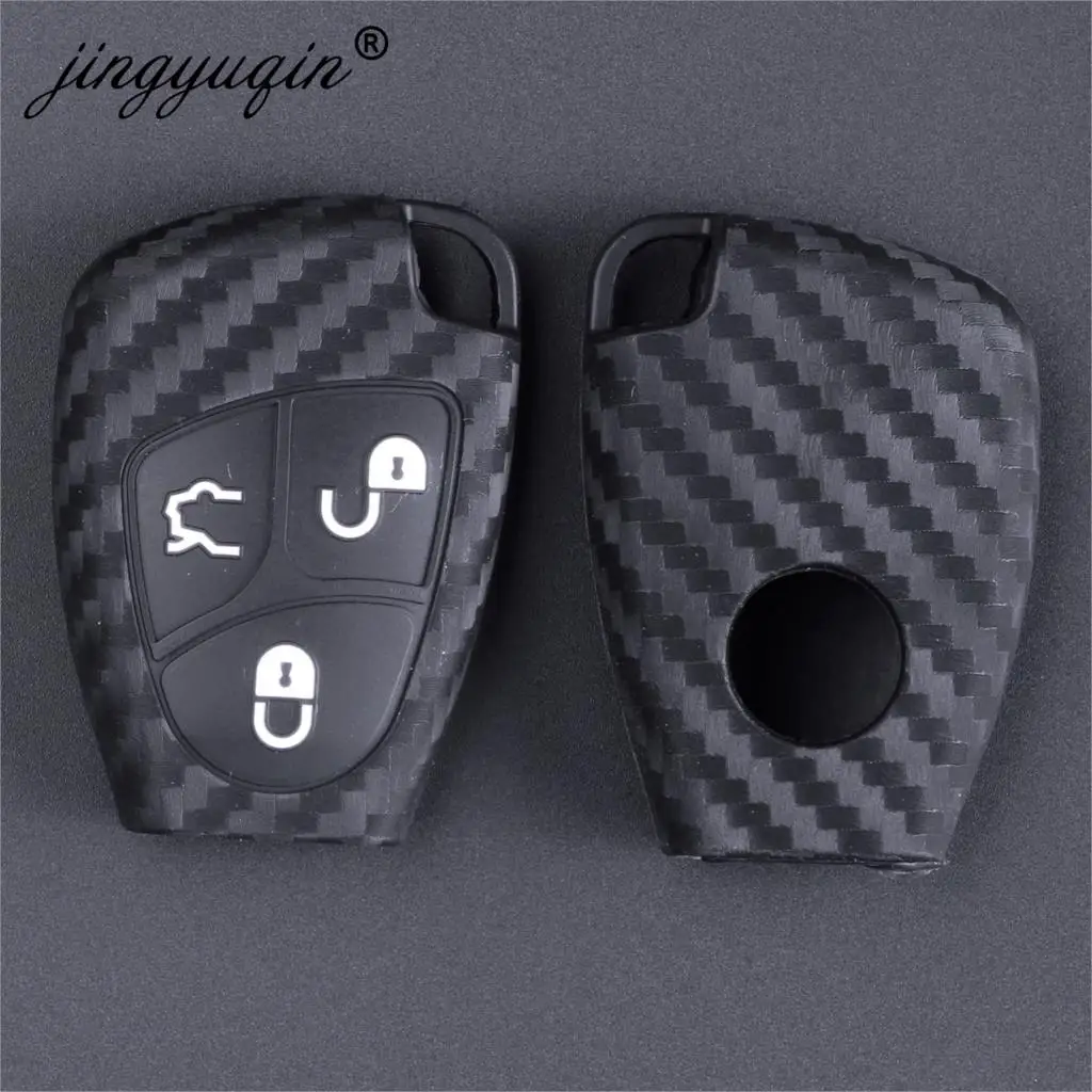 

jingyuqin 3/4 Buttons Silicone Remote Key Fob Case For Mercedes Benz B C E ML S CLK CL 2B Key Fob Cover Carbon Fiber Car Styling